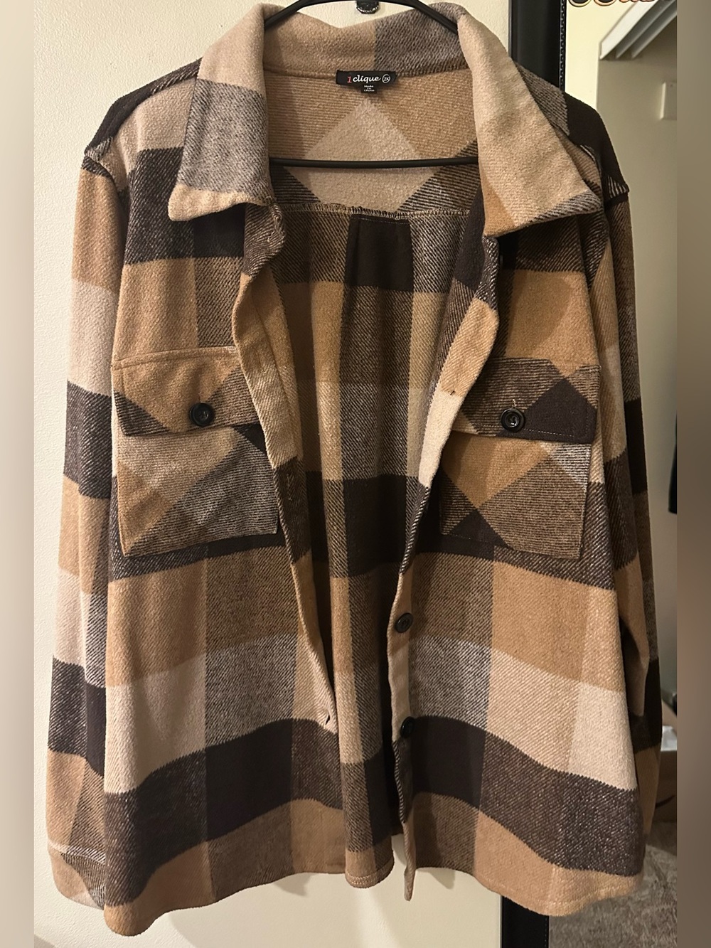 Brown Plaid Button-Front Shacket